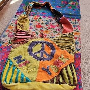 Colorful Patchwork Peace Sign, New York Hobo Bag